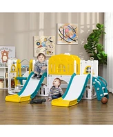 Qaba 8 in 1 Toddler Slide and Swing Set with 2 Slides for Ages 1-3, Yellow