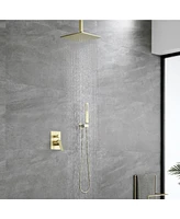 Boyel Living 1-Spray Patterns with 2.38 Gpm 10 in. Ceiling Mount Dual Shower Heads with Rough-In Valve Body and Trim in Brushed Gold