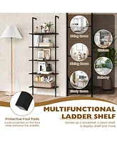 Gymax 5 Tier Ladder Shelf 71'' Height Wall-Mounted Bookshelf Display Storage Organizer