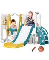 Qaba 6 in 1 Toddler Slide and Swing Set w/ Basketball Hoop Climber, Yellow