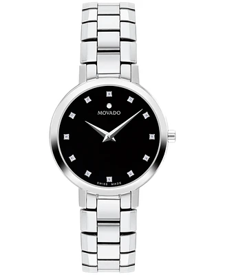 Movado Women's Faceto Swiss Quartz Stainless Steel Diamond Accent Watch 28mm - Silver