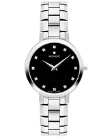 Movado Women's Faceto Swiss Quartz Stainless Steel Diamond Accent Watch 28mm - Silver