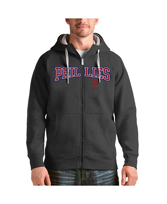 Antigua Men's Charcoal Philadelphia Phillies Team Logo Victory Full-Zip Hoodie