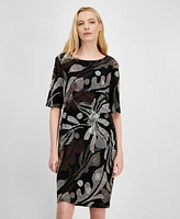 Connected Women's Printed Elbow-Sleeve Sheath Dress