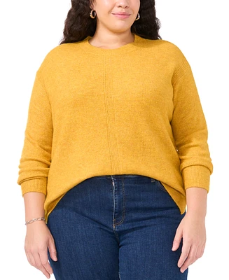 Vince Camuto Plus Ribbed-Front Crewneck Sweater