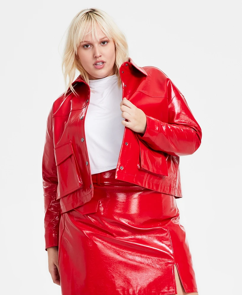 Bar Iii Trendy Plus Faux-Leather Snap-Front Jacket