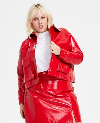 Bar Iii Trendy Plus Faux-Leather Snap-Front Jacket