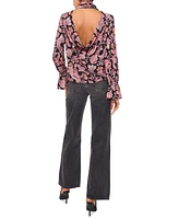 1.state Women's Printed Long-Sleeve Open-Back Blouse