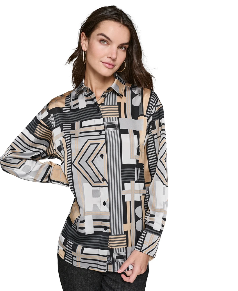 Karl Lagerfeld Paris Women's Printed Button-Front Top