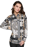 Karl Lagerfeld Paris Women's Printed Button-Front Top