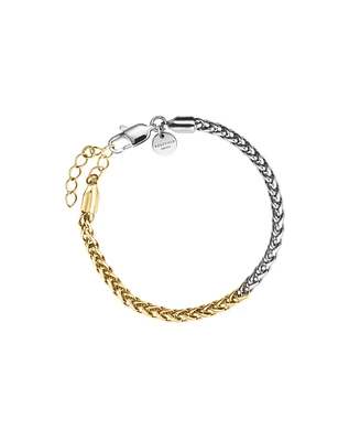 Rosefield Two Tone Herringbone Bracelet In 14K Yellow Gold And Rhodium Plated Stainless Steel