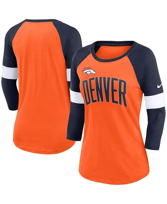 Nike Women's Denver Broncos Heathered Orange/Heathered Navy Football Pride Slub 3/4 Raglan Sleeve T-Shirt