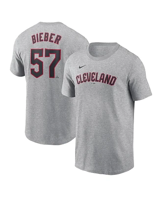 Nike Men's Shane Bieber Gray Cleveland Guardians Fuse Name Number T-Shirt