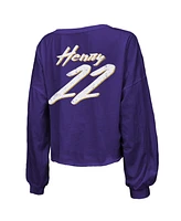 Majestic Women's Derrick Henry Purple Baltimore Ravens Name Number Off-Shoulder Script Cropped Long Sleeve V-Neck T-Shirt