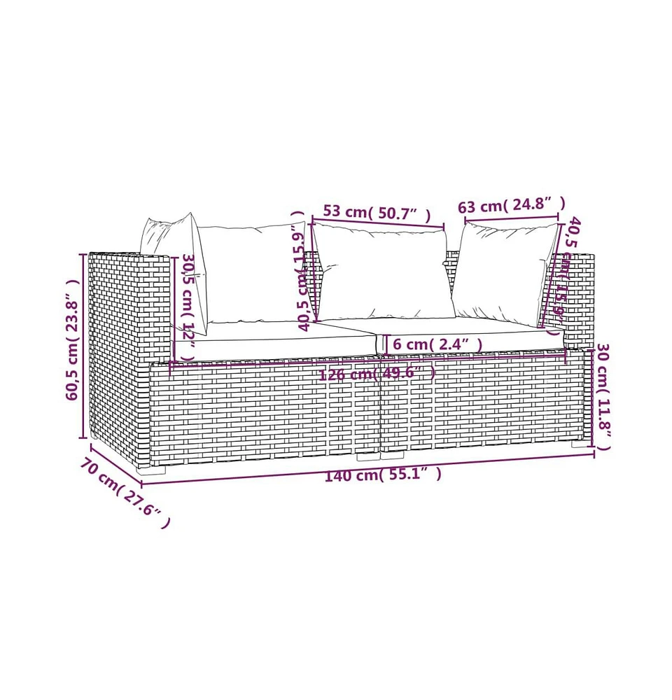 vidaXL Piece Patio Lounge Set with Cushions Brown Poly Rattan