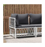 vidaXL Patio Corner Sofa with Cushions White Woven Fabric