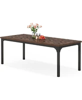 Tribesigns Farmhouse Dining Table for 6-8, 70.9 Inch Rectangular Wood Kitchen with Heavy Duty Metal Legs, Industrial Dinner Roo