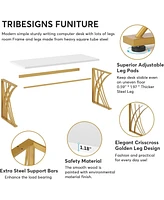 Tribesigns 55 Large Modern Computer Desk, White & Gold Luxury Laptop Pc Student Table, Makeup Vanity Table with Thick Frame & Strong Legs, Sturdy Writ