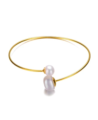 Genevive Elegant Sterling Silver 14K Yellow Gold Plating with White Freshwater Pearl Bracelet