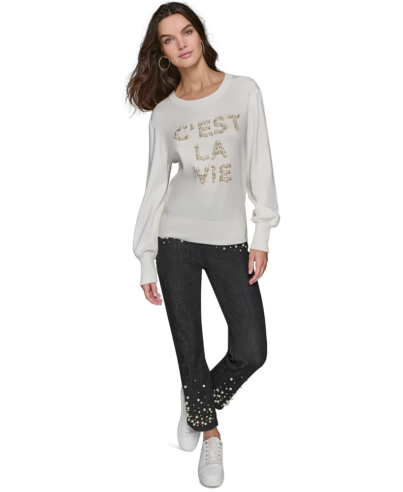 Karl Lagerfeld Paris Petite Beaded C'est La Vie Sweater