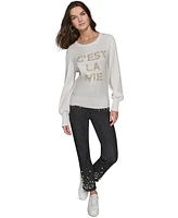 Karl Lagerfeld Paris Petite Beaded C'est La Vie Sweater