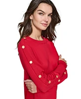 Karl Lagerfeld Paris Petite Embellished Button-Sleeve Sweater