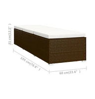 vidaXL Sun Lounger with Cushion and Tea Table Poly Rattan Brown