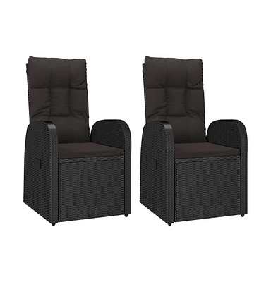 Reclining Patio Chairs 2 pcs with Cushions Poly Rattan Black