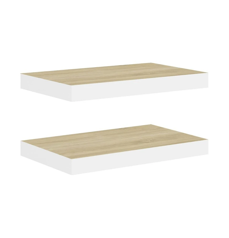 vidaXL Floating Wall Shelves 2 pcs Oak and White 19.7"x9.1"x1.5" Mdf