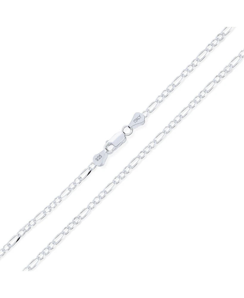 Bling Jewelry 2MM Strong Solid Sterling Silver Figaro Link Chain Necklace For Women 24 Inch