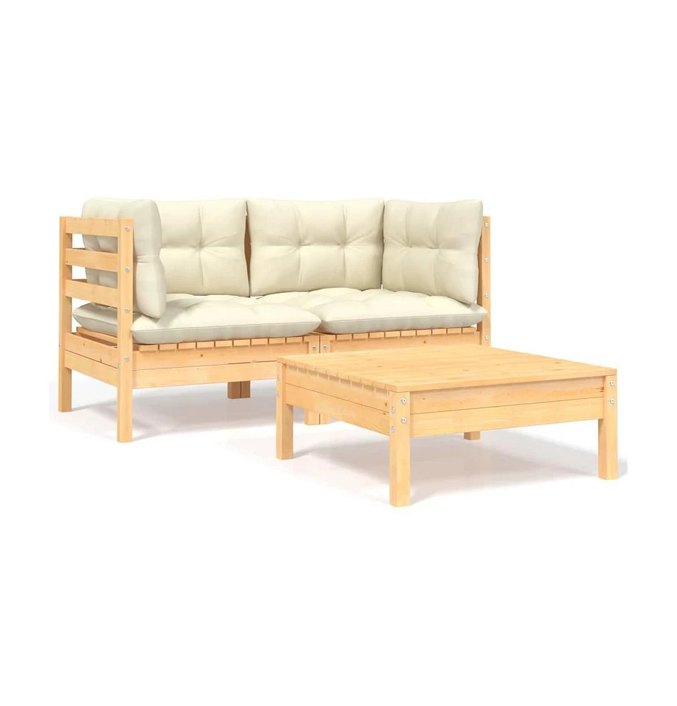 vidaXL 3 Piece Patio Lounge Set with Cushions Solid Pinewood