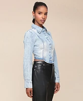 Avec Les Filles Women's Tuxedo Long-Sleeve Denim Shirt