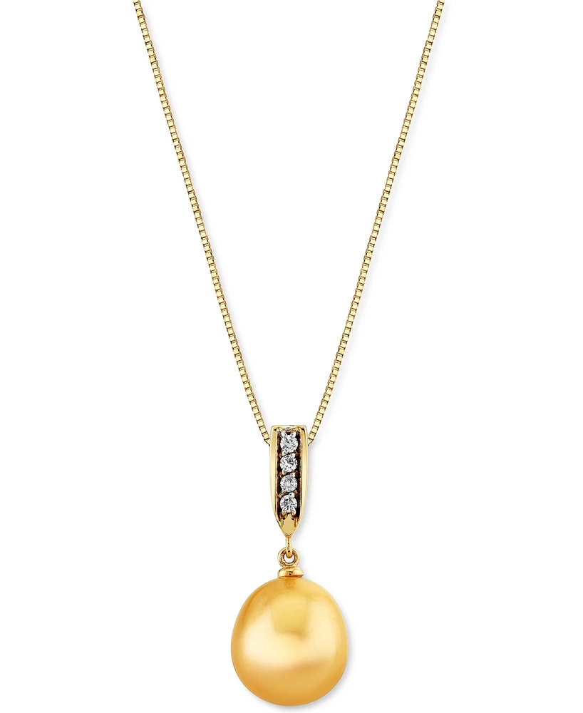 Cultured Golden South Sea Pearl (10mm) & Diamond Accent 18" Pendant Necklace in 14k Gold