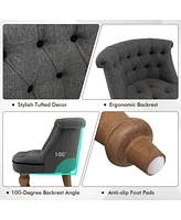 Sugift Set of 2 Upholstered Armless Slipper Chairs with Beech Wood Legs-Gray