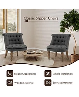 Sugift Set of 2 Upholstered Armless Slipper Chairs with Beech Wood Legs-Gray