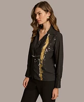 Donna Karan New York Women's Printed Long-Sleeve Button Down Shirt