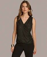 Donna Karan New York Women's Metallic Floral Faux-Wrap Sleeveless Blouse