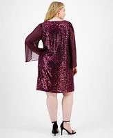 Connected Plus Sequined Cape-Sleeve Dress