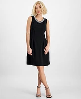 Connected Petite Embellished Scoop-Neck Dress