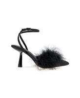 BCBGeneration Women's Iliana Ankle Strap Feather Detail Pumps