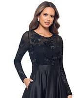 Betsy & Adam Petite Long-Sleeve Embellished Soutache Gown