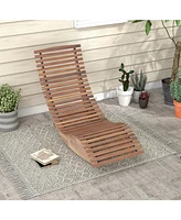 Sugift Outdoor Acacia Wood Rocking Chair with Widened Slatted Seat and High Back
