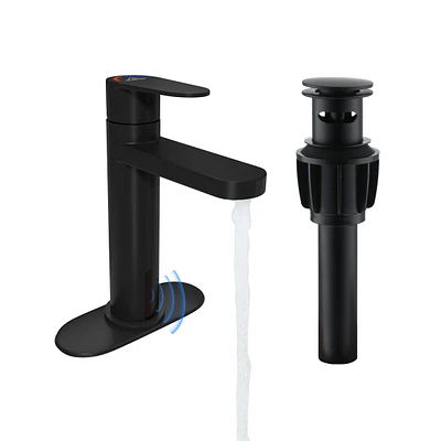 Casainc Single Handle Toucheless Sensor Black Bathroom Sink Faucet with Drainer