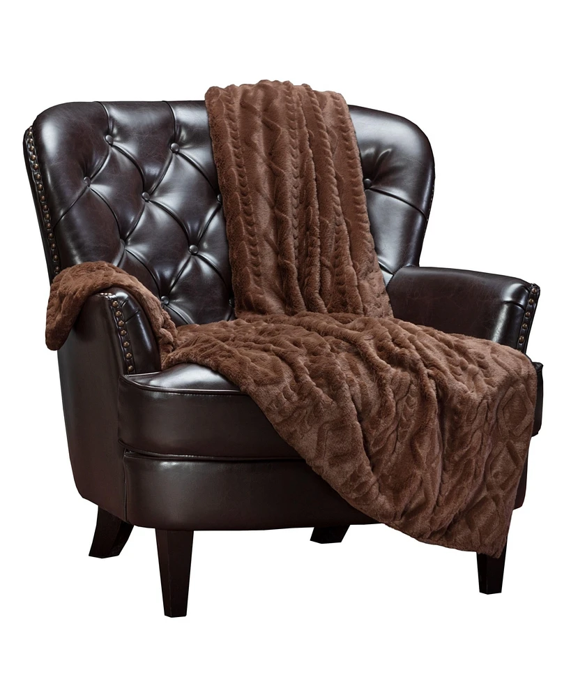 Chanasya Premium Cable Knit Embossed Faux Fur Throw Blanket