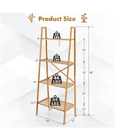 Sugift 58 Inch 4-Tier Bamboo Ladder Bookshelf-Natural