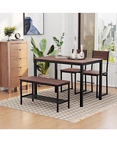 Homcom Wooden Kitchen Table and Chair Furniture with Storage Rack and Sitting Bench