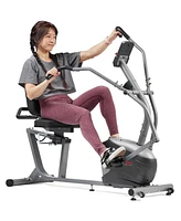 Sunny Health & Fitness Compact Performance Recumbent Bike with Dual Motion Arm Exercisers, Quick Adjust Seat & Exclusive SunnyFit App Enhanced Bluetoo