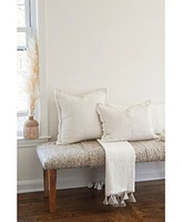 Anaya Home Beige Pinstripe Fringe Soft Linen Pillow