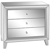 Studio 55D Liza Modern Glam Mirrored Rectangular Accent Table 30" x 18" with Drawer Stylish Silver Beaded Trim for Spaces Living Room Bedroom Bedside