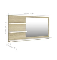 vidaXL Bathroom Mirror White and Sonoma Oak 35.4"x4.1"x17.7" Engineered Wood